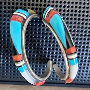 Zuni inlayed multi-stone hoop earrings